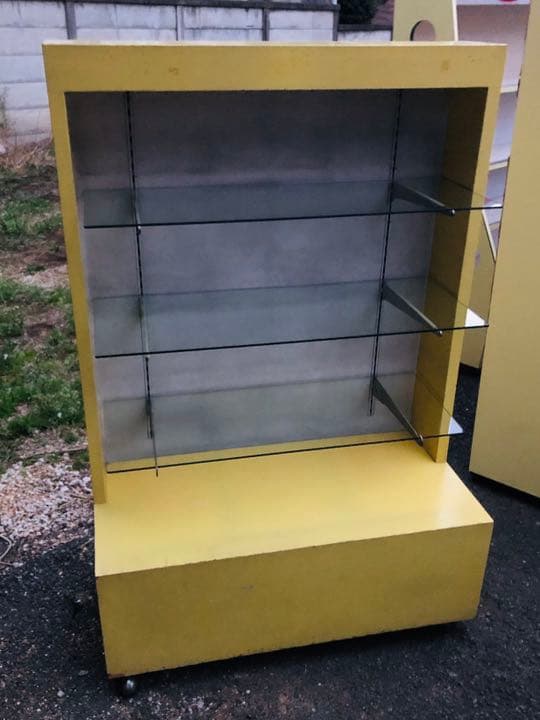 レア　業務用　イエロー　陳列棚　飾り棚　ミッドセンチュリー　昭和　レトロ　ポップ