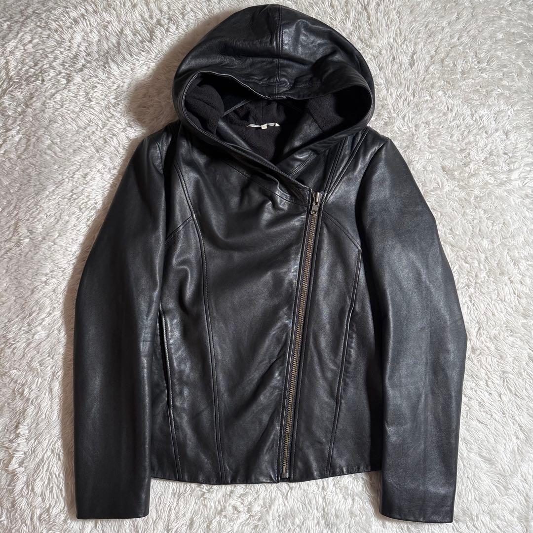 HALMUT LANG ヘルムートラング ラムレザージャケット フーディ L