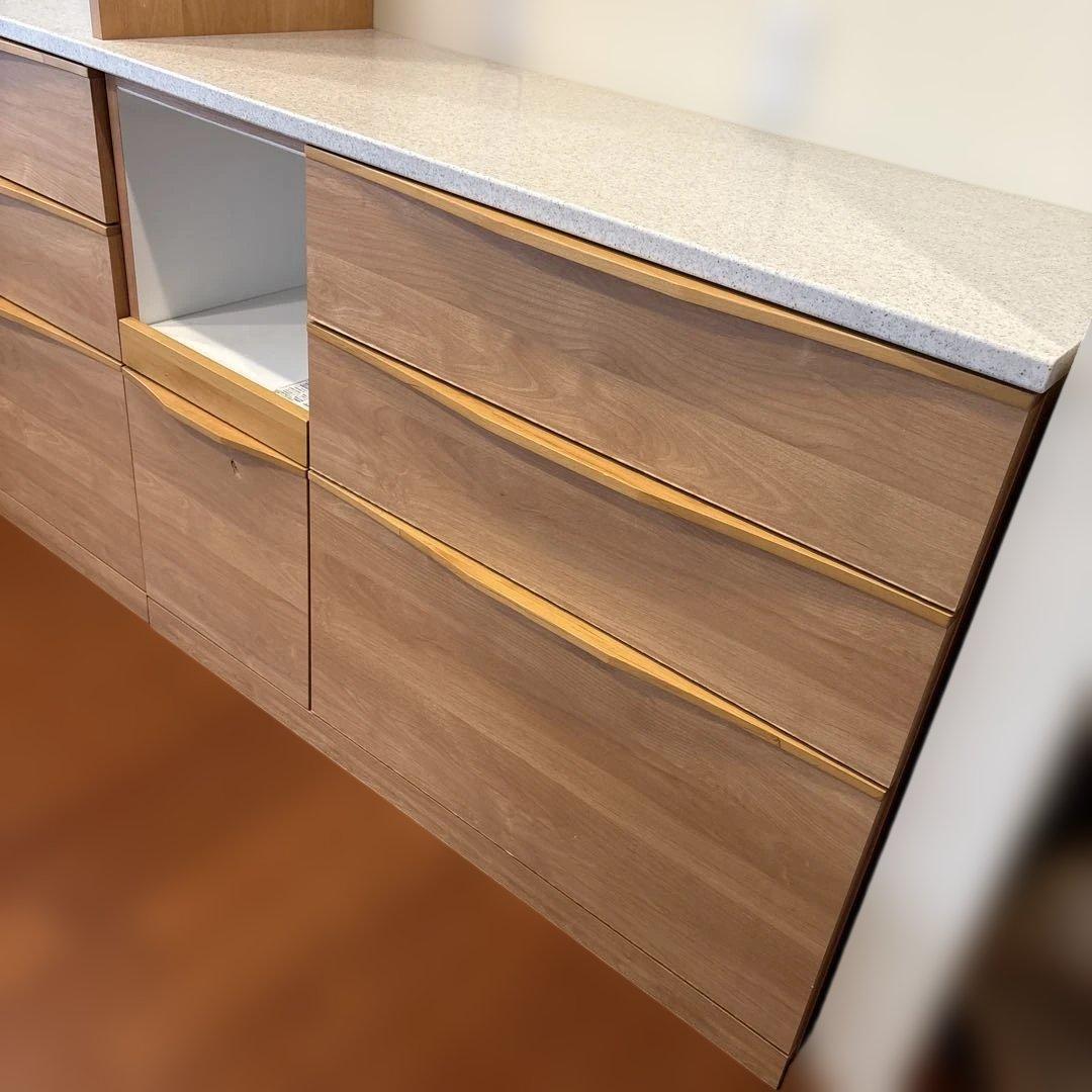 美品！堀田木工カウンター カップボード ナチュラル木目調 食器棚 3段引き出し