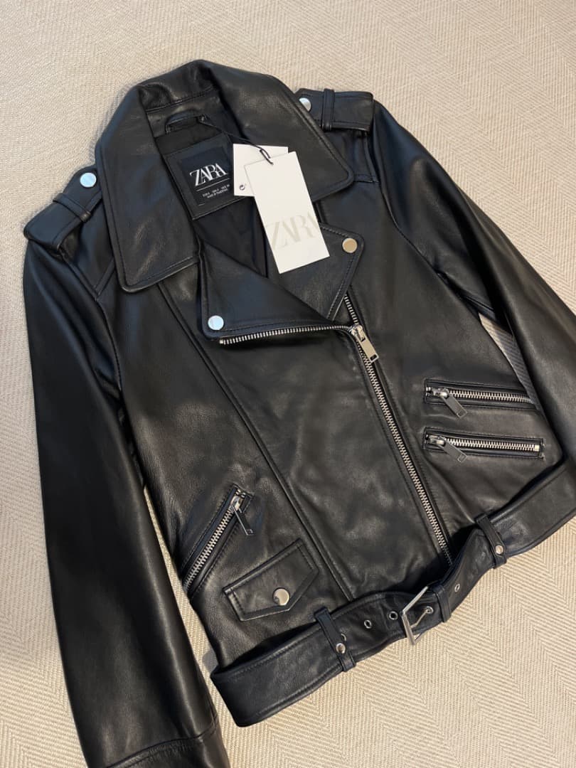 【新品　本革】ZARA ブラック ライダースジャケット羊皮革　 S