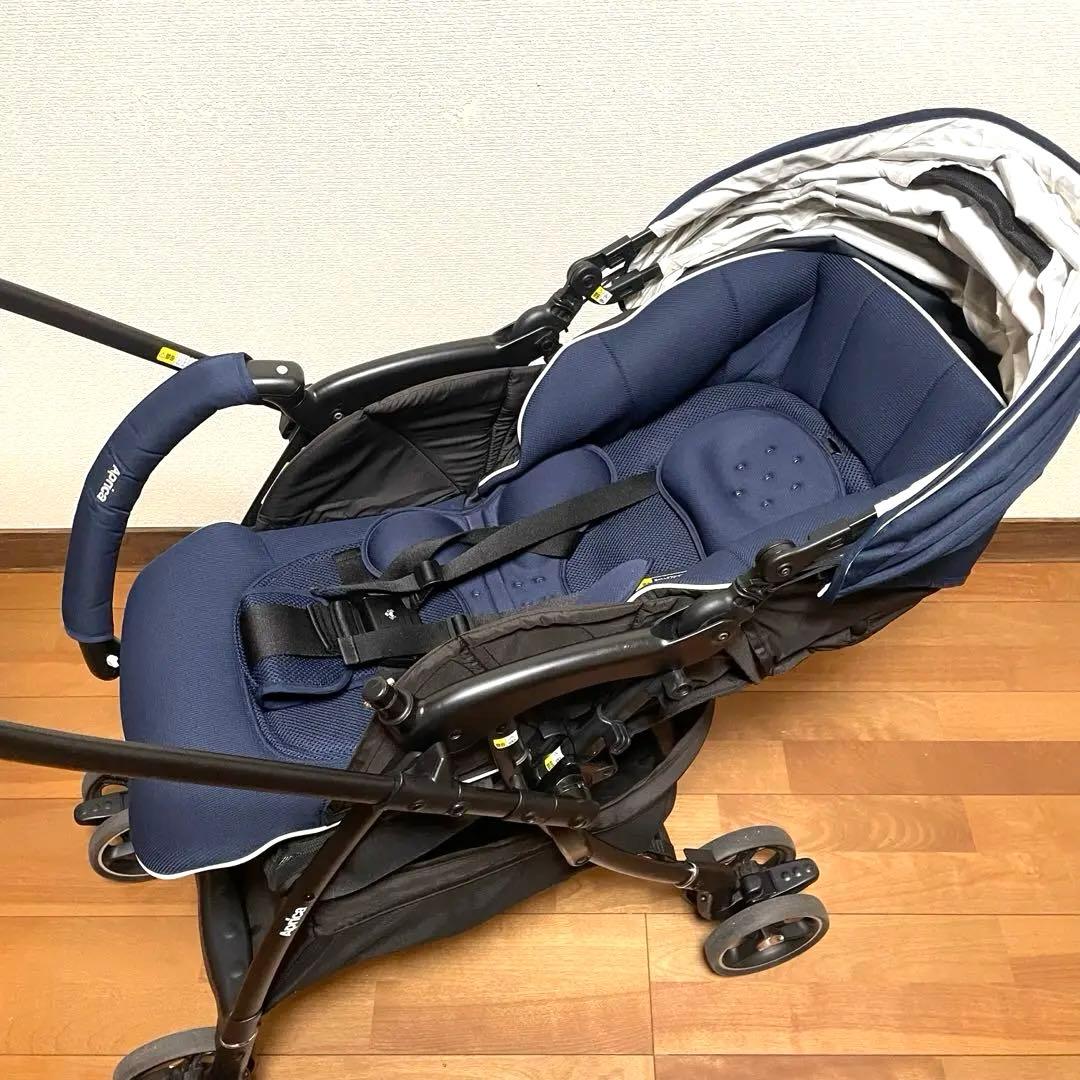 極美品✨ベビーカー アップリカ ラクーナクッションCSNネイビー レザーハンドル