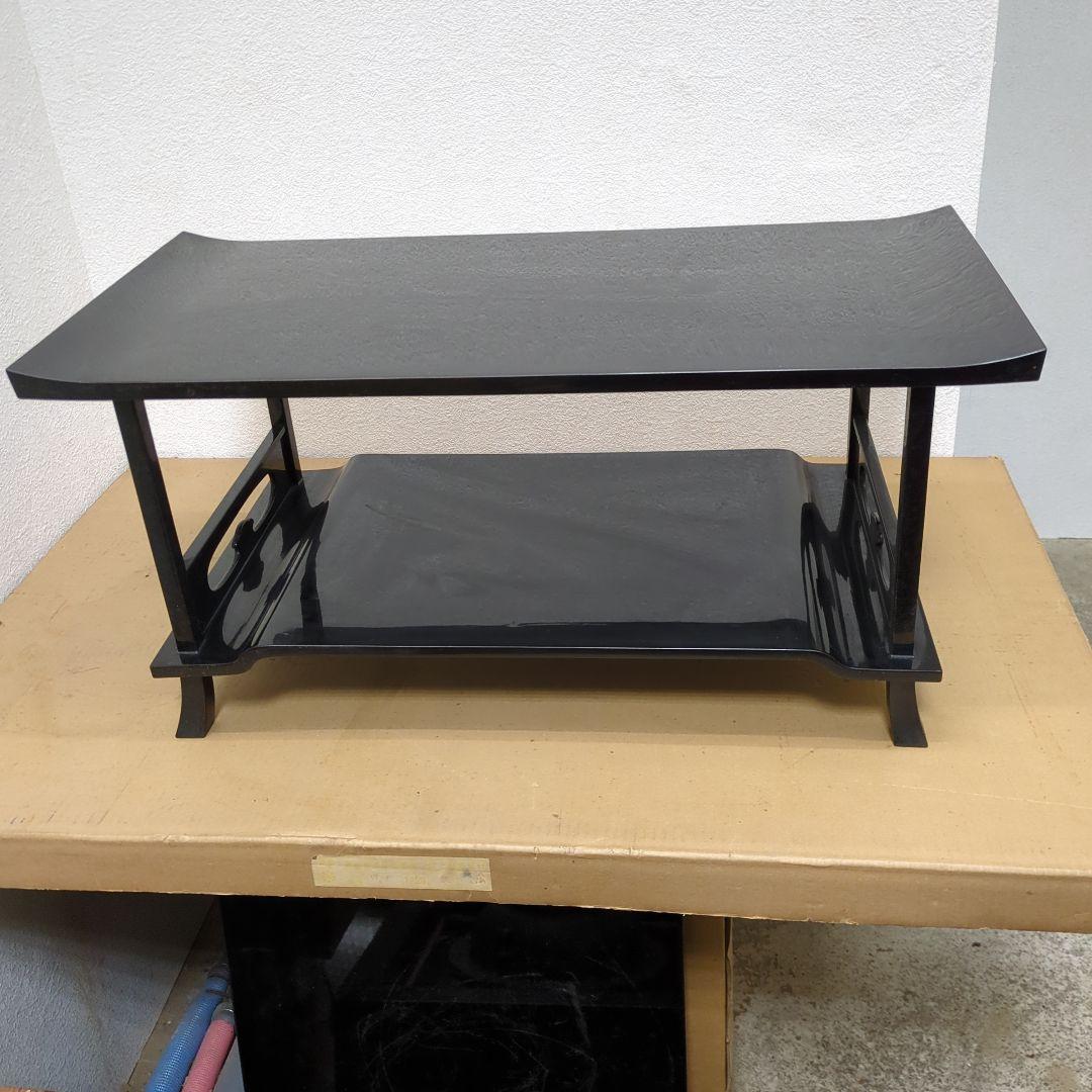 ボス　骨董　飾り台　木製　漆器　真塗　台　二段