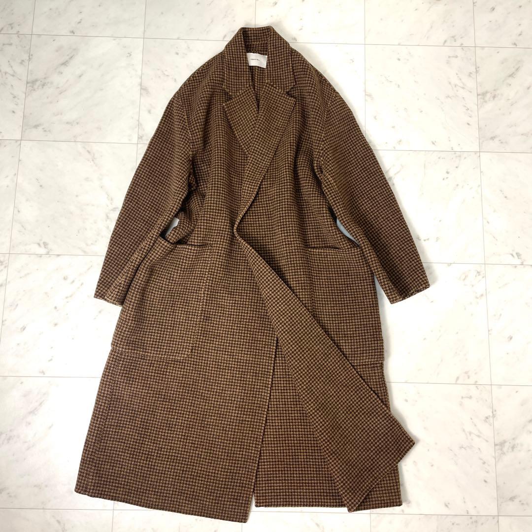 専用【美品】トゥデイフル オーバーチェックコート ウール ロング 38 茶