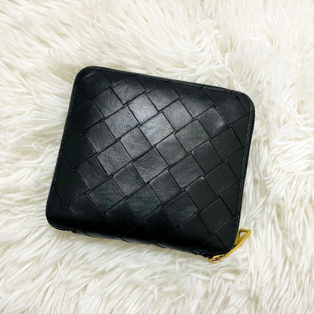 極美✨ボッテガ 二つ折り財布 ラウンドファスナー イントレ ブラック
