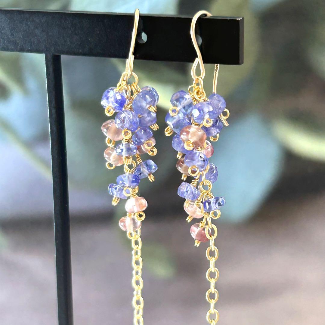 専用✳︎タンザナイトとマラヤガーネット　14kgf　天然石ピアス/イヤリング