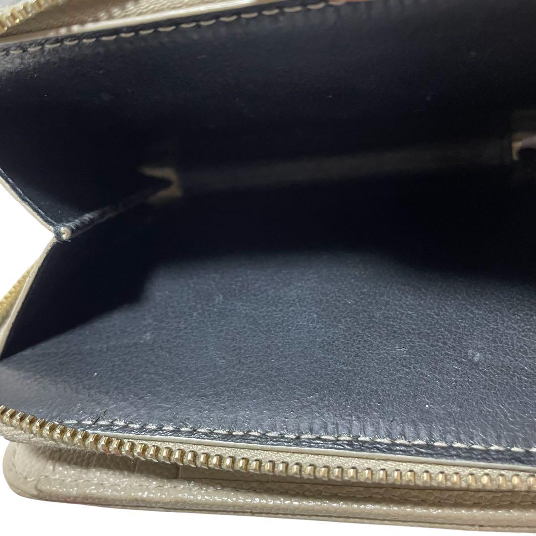 YSL サンローラン キャビアスキン コンパクト 二つ折り 財布 ベージュ 金