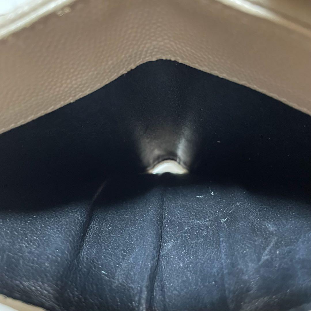 YSL サンローラン キャビアスキン コンパクト 二つ折り 財布 ベージュ 金