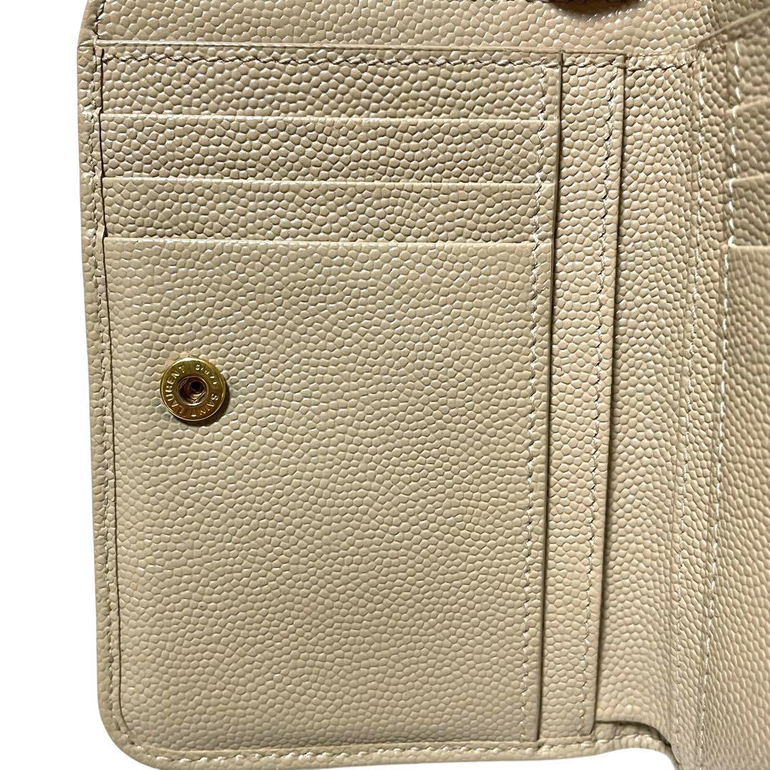 YSL サンローラン キャビアスキン コンパクト 二つ折り 財布 ベージュ 金