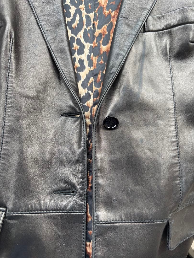SALE☆DOLCE&GABBANA 本革 レザージャケット 裏地 レオパード