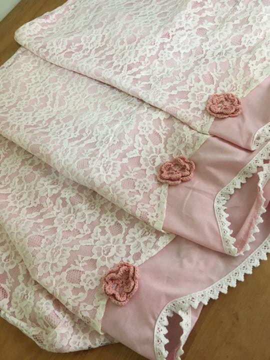 ピアノカバー　アップライト　ピンク&レース