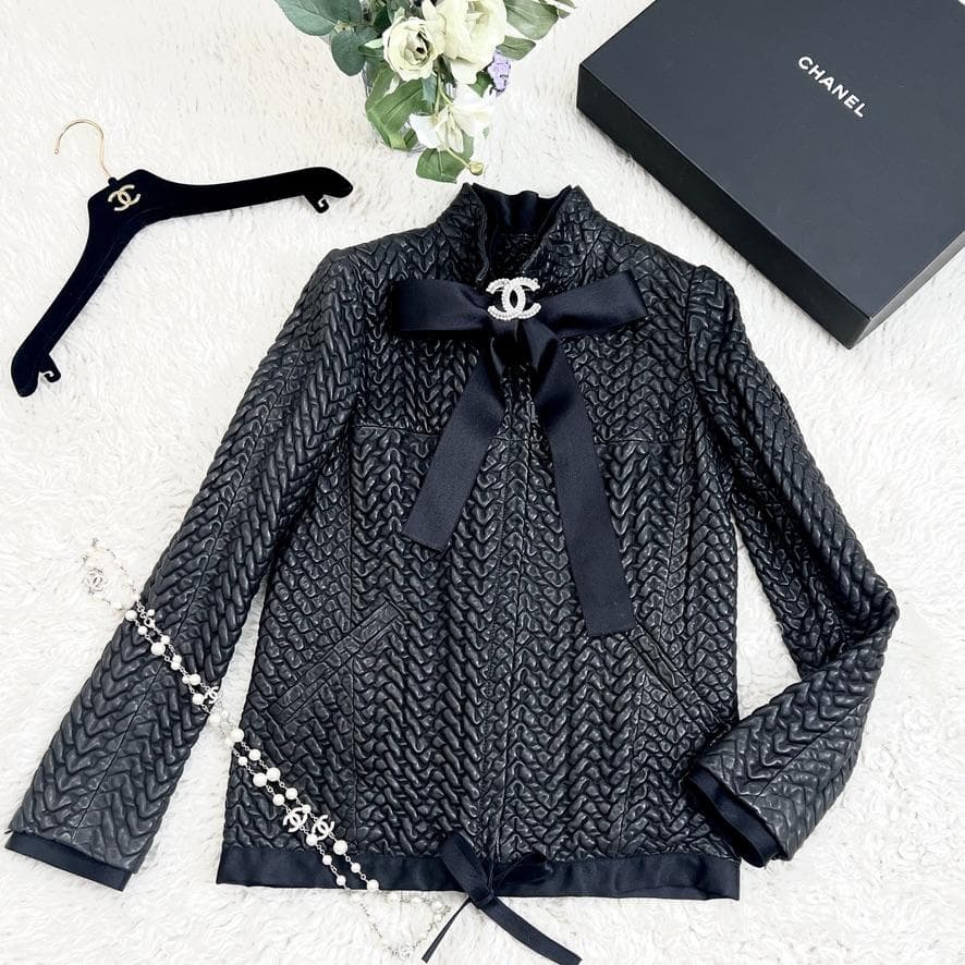 極美品★CHANEL★極レア★本革ラムレザー★リボン★ライダース★ジャケット