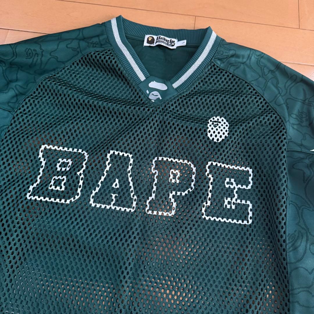 BAPE メッシュ　ジャージ ダークグリーン　ベイプ　ラグビー　長袖