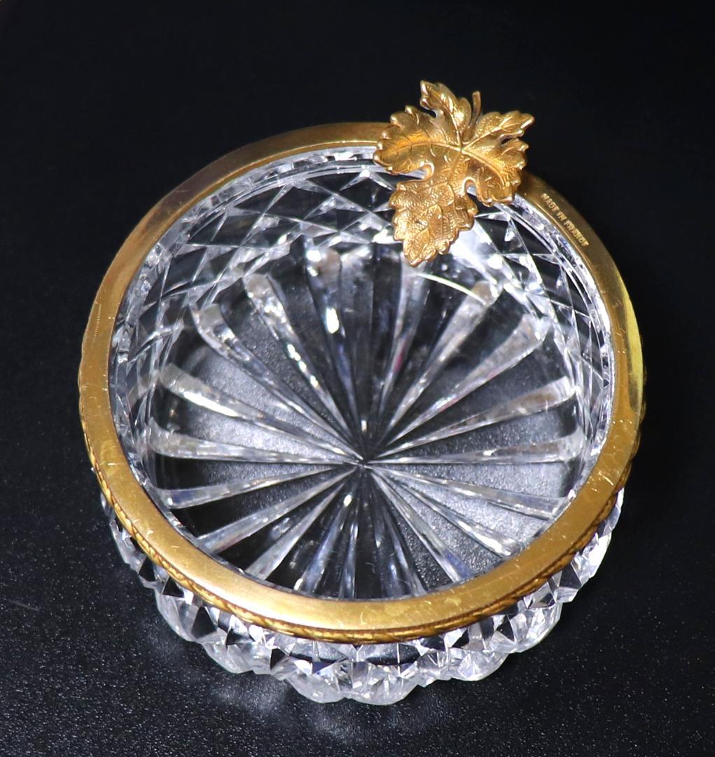 オールド・バカラ 極稀少 ブロンズ装飾 丸型切子レリーフ灰皿 ディアマン・ビゾー