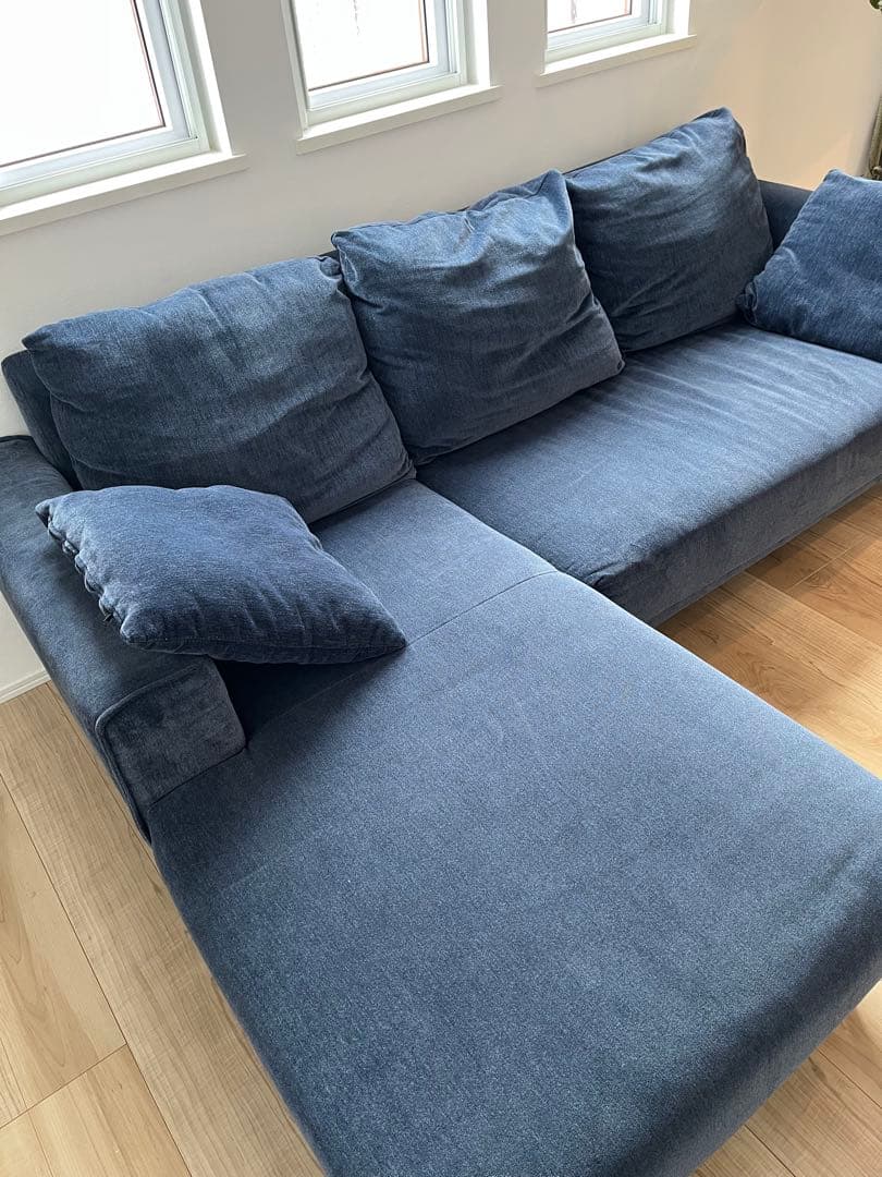 ダークブルー カウチソファ 3人掛け