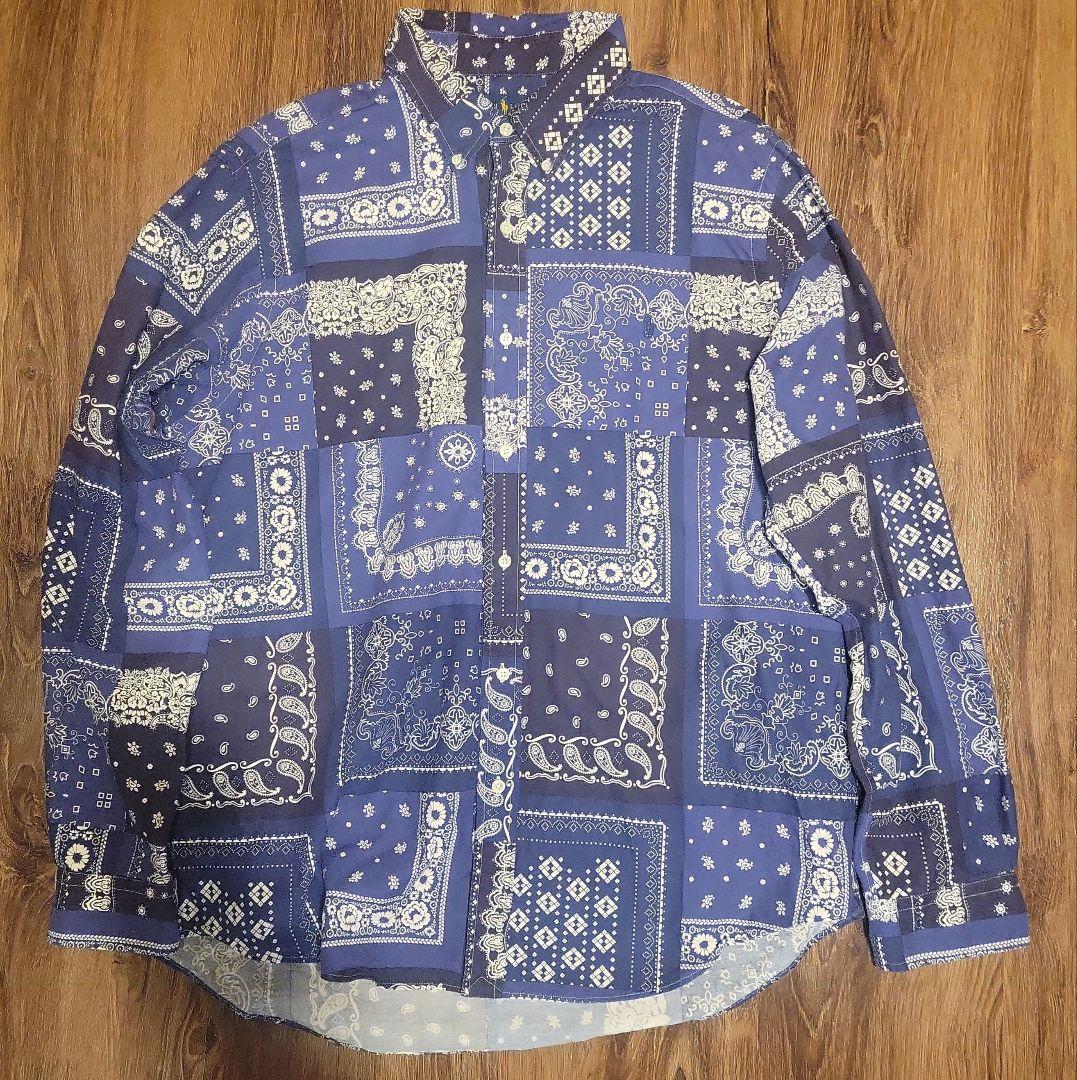 b*1様 ラルフローレン ペイズリー柄 長袖シャツ XL 青い ブルー ゆるダボ