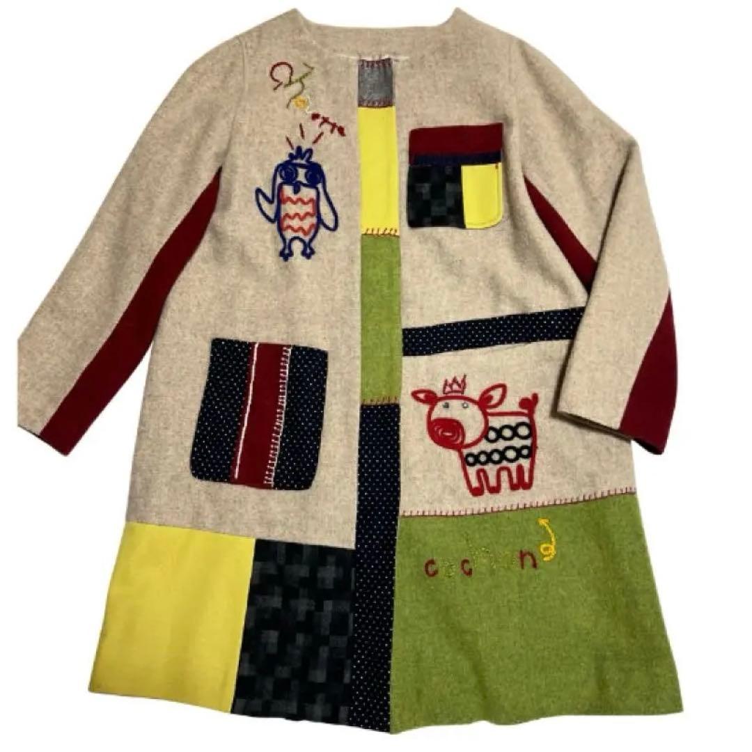 年末年始！SALE! ぶたコード刺繍ウール裏地付ポケットビーズ刺繍　アルベロベロ