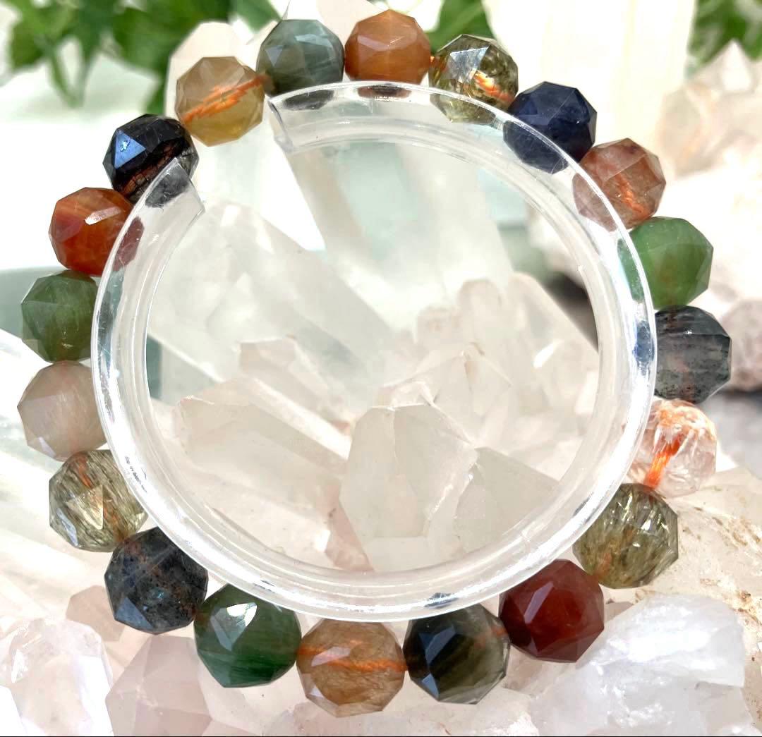 神聖幾何学カット　海王星と土星の合　ヒマラヤ水晶ブレスレット　ルチル入り