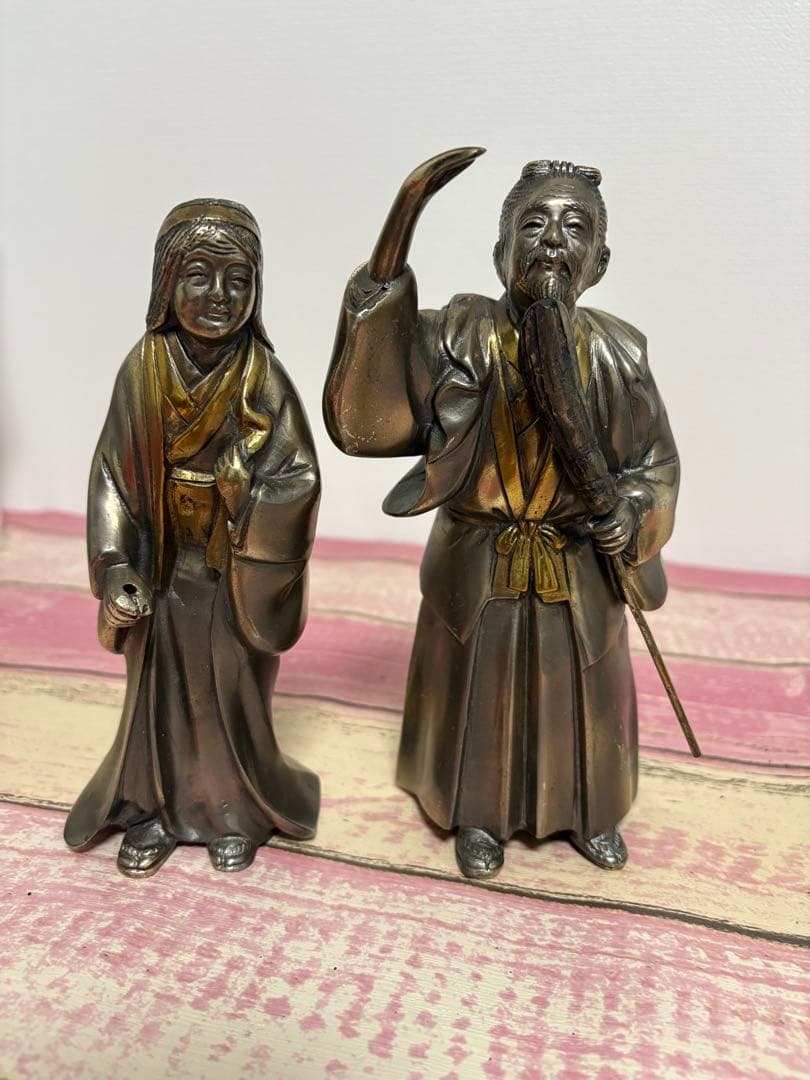 極上 和彫高砂 日本の伝統的金属製人形 置物