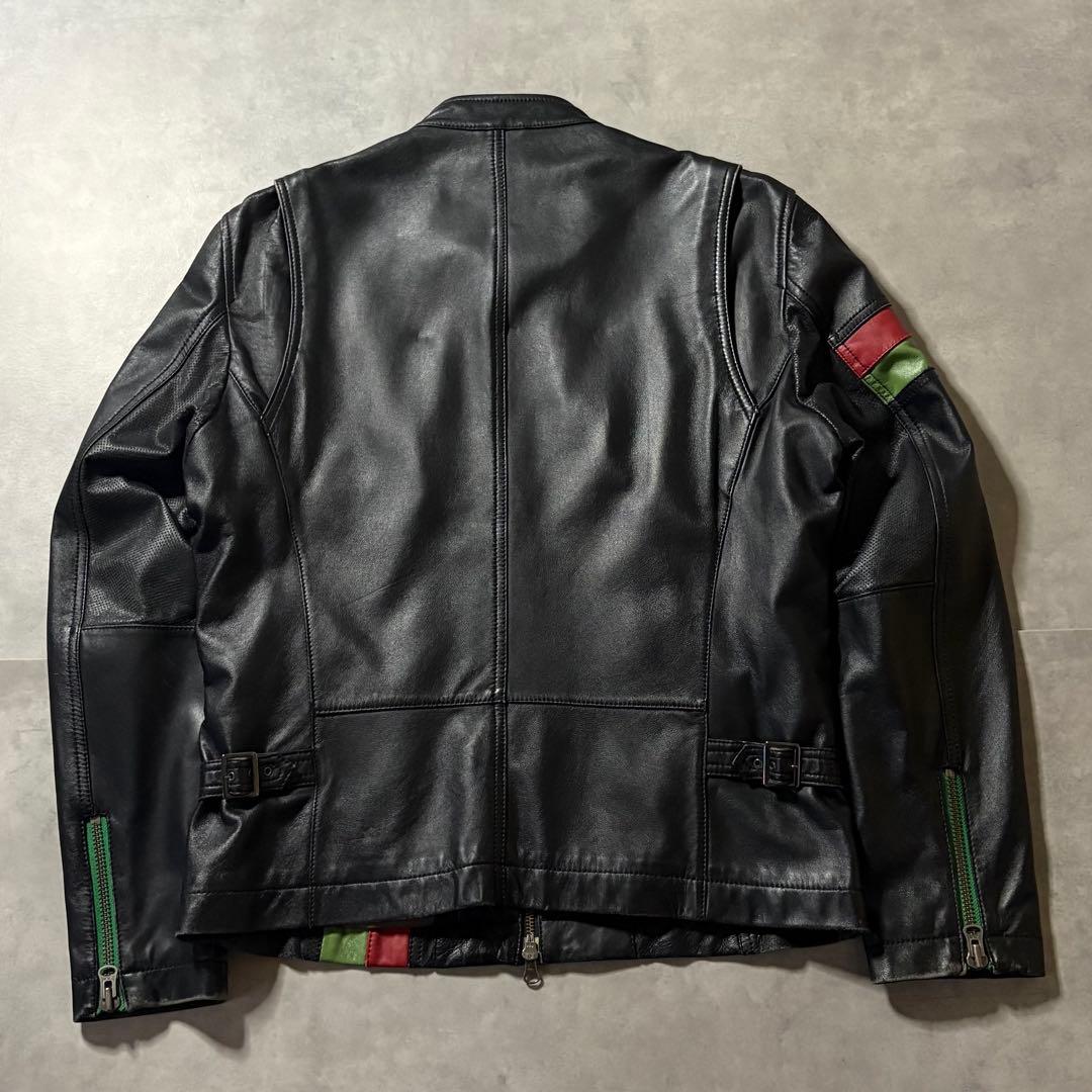 イタリアカラー ワッペン G-STAGE 羊革 短丈 ライダースジャケット L