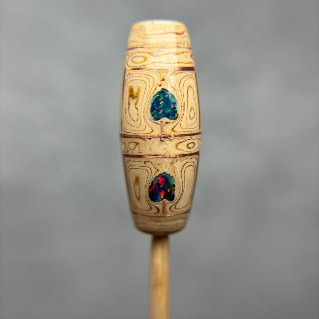 漆オパール天珠　四眼銅線天珠　12-77