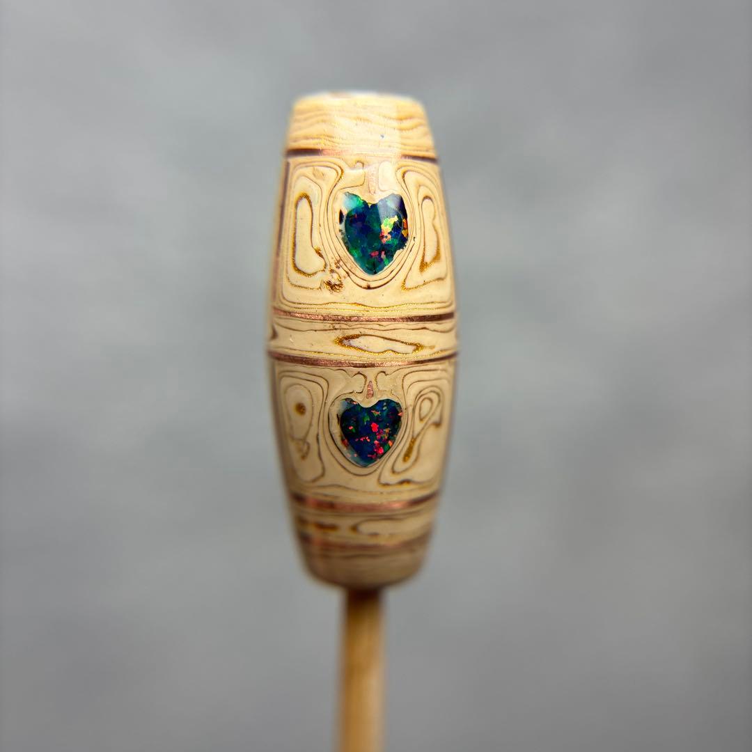 漆オパール天珠　四眼銅線天珠　12-77