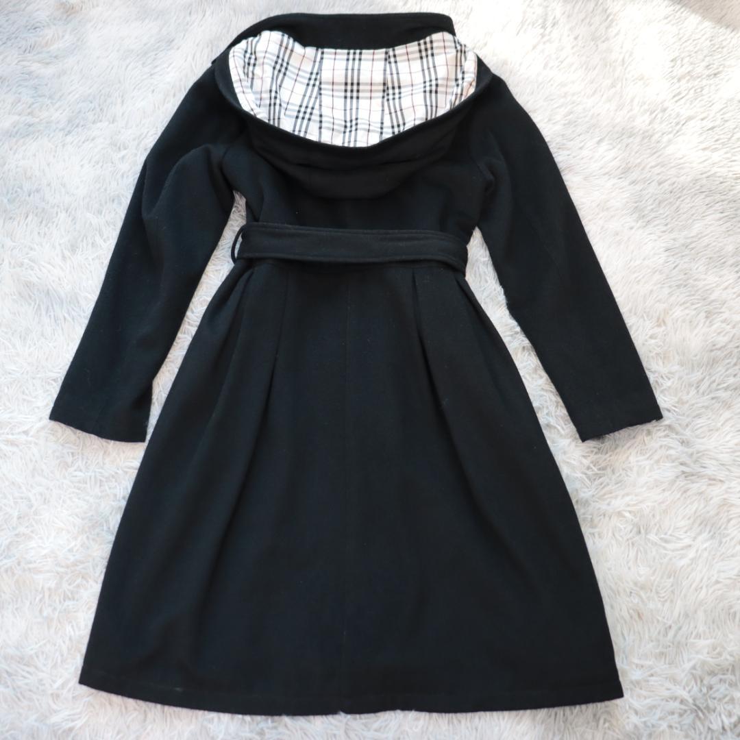 ✨BURBERRYバーバリー✨カシミヤ混　ベルト　ロングコート　黒　ノバチェック