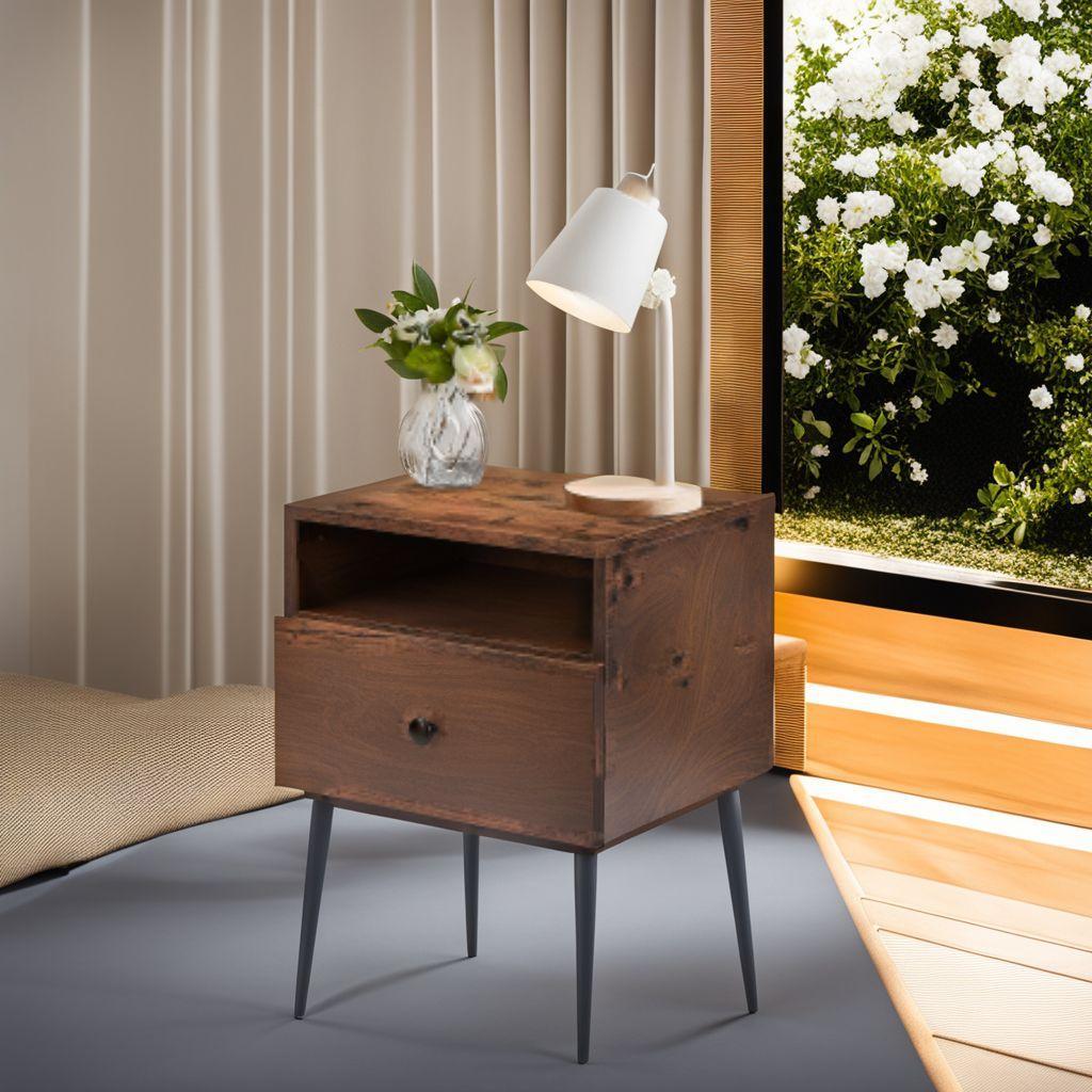 耐久性抜群サイドテーブル引き出し＆棚付多目的利用