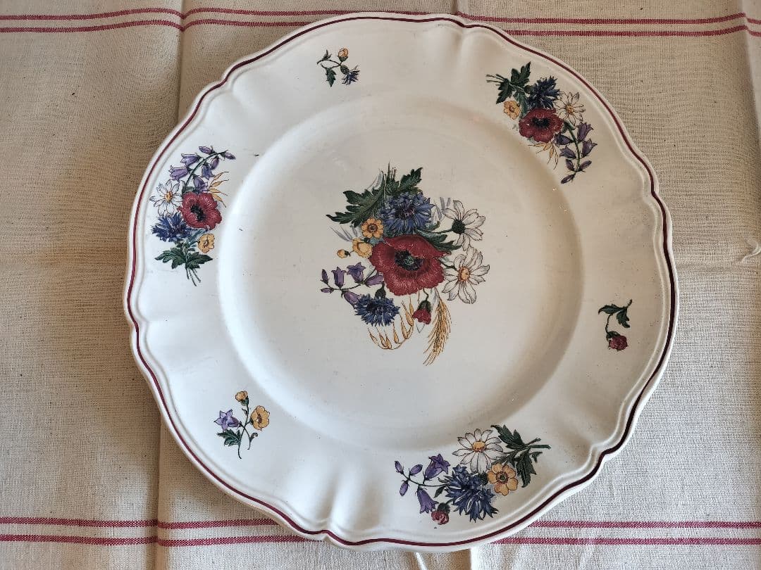 アンティーク　フランス　サルグミンヌ　アグレスト　花柄　大皿　34cm