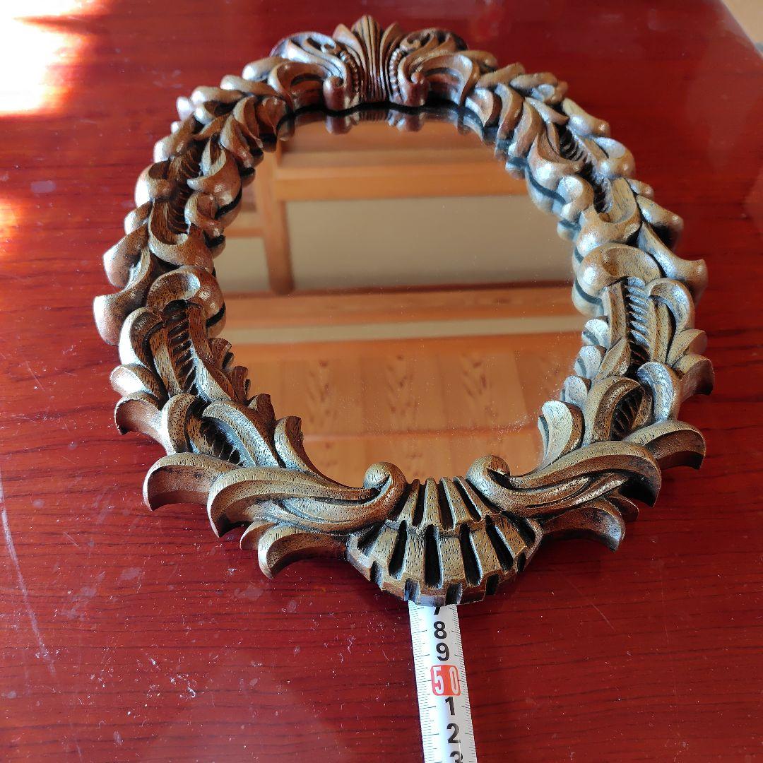 装飾的な木製オーバルミラー アンティーク 壁掛