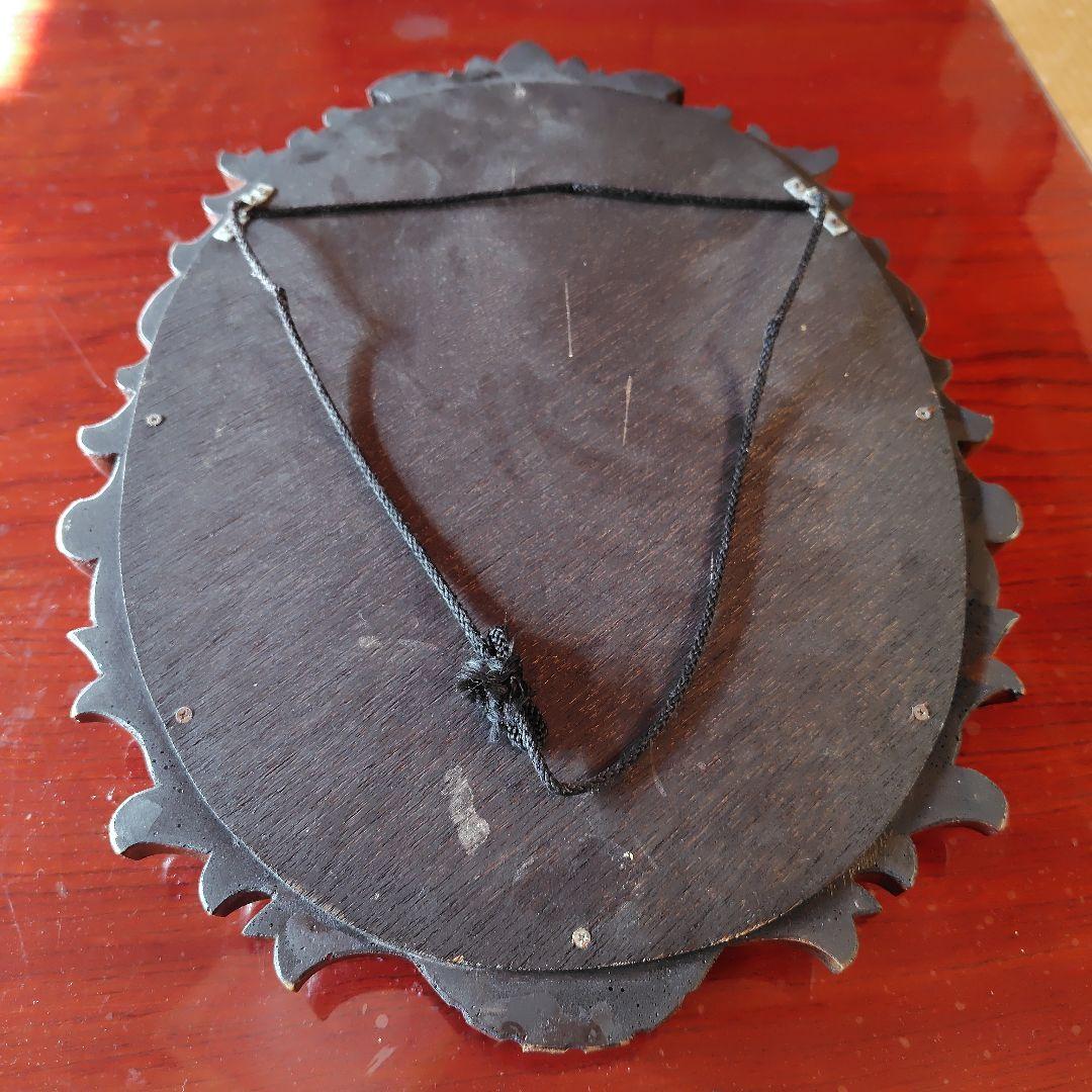 装飾的な木製オーバルミラー アンティーク 壁掛