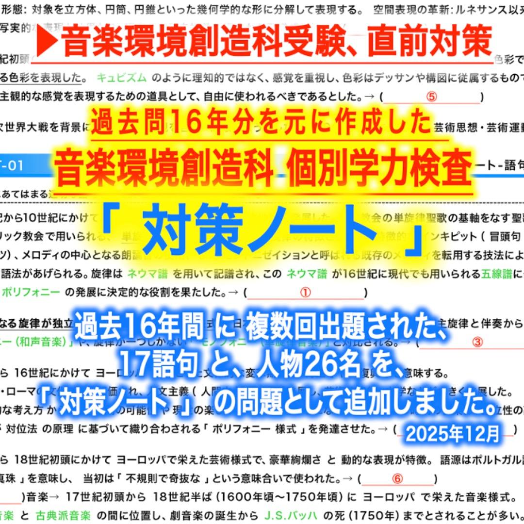 東京藝術大学【音楽環境創造科】受験直前対策 個別学力検査の過去問「対策ノート」