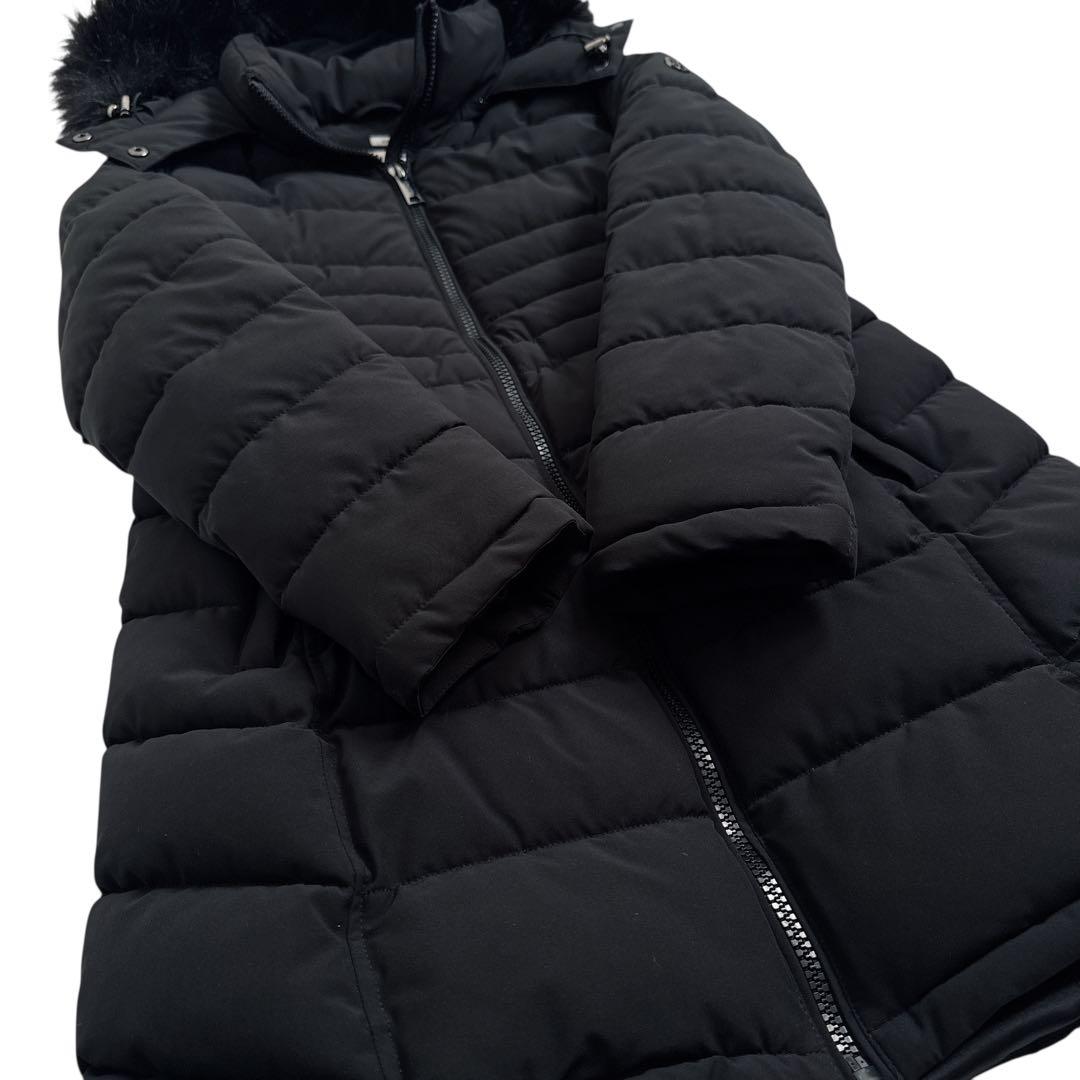 極美品 カルバンクライン 中綿 ロングコート 黒 L ファー付 ロゴプレート