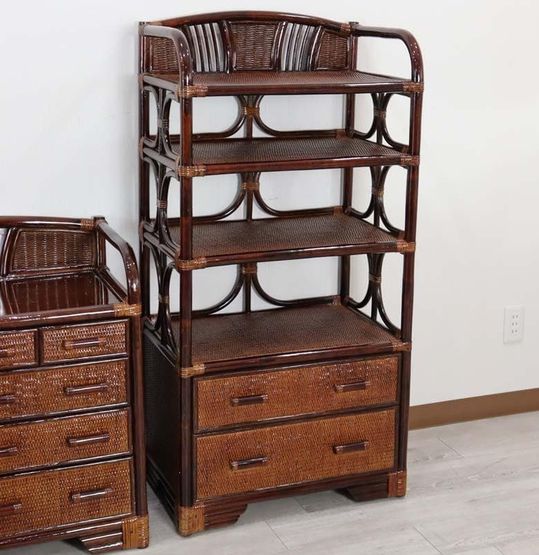 軽量ラタン キャビネット 飾棚 ラック 手作り 軽い ブラウン色