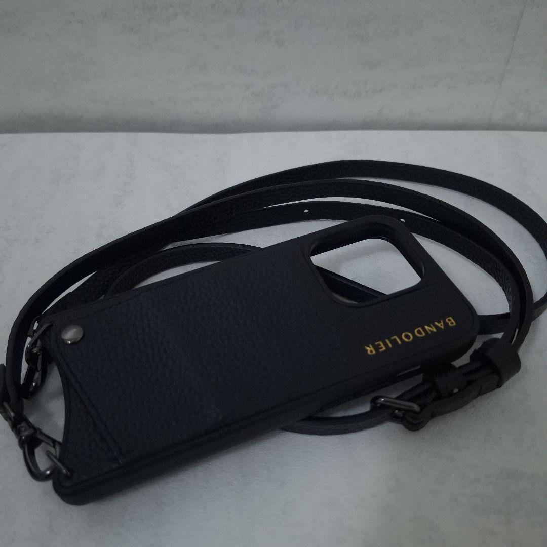 バンドリヤー スマホケース ストラップ iPhone 15Pro 高級感 黒