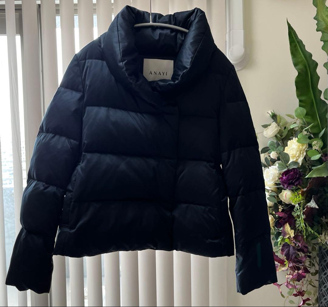 美品❣️ ANAYI サテンピーチショートダウンコート　ネイビー　36