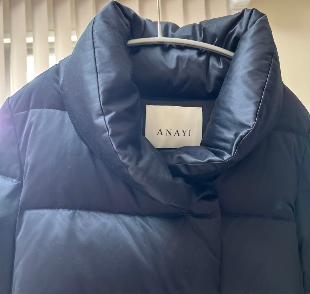 美品❣️ ANAYI サテンピーチショートダウンコート　ネイビー　36
