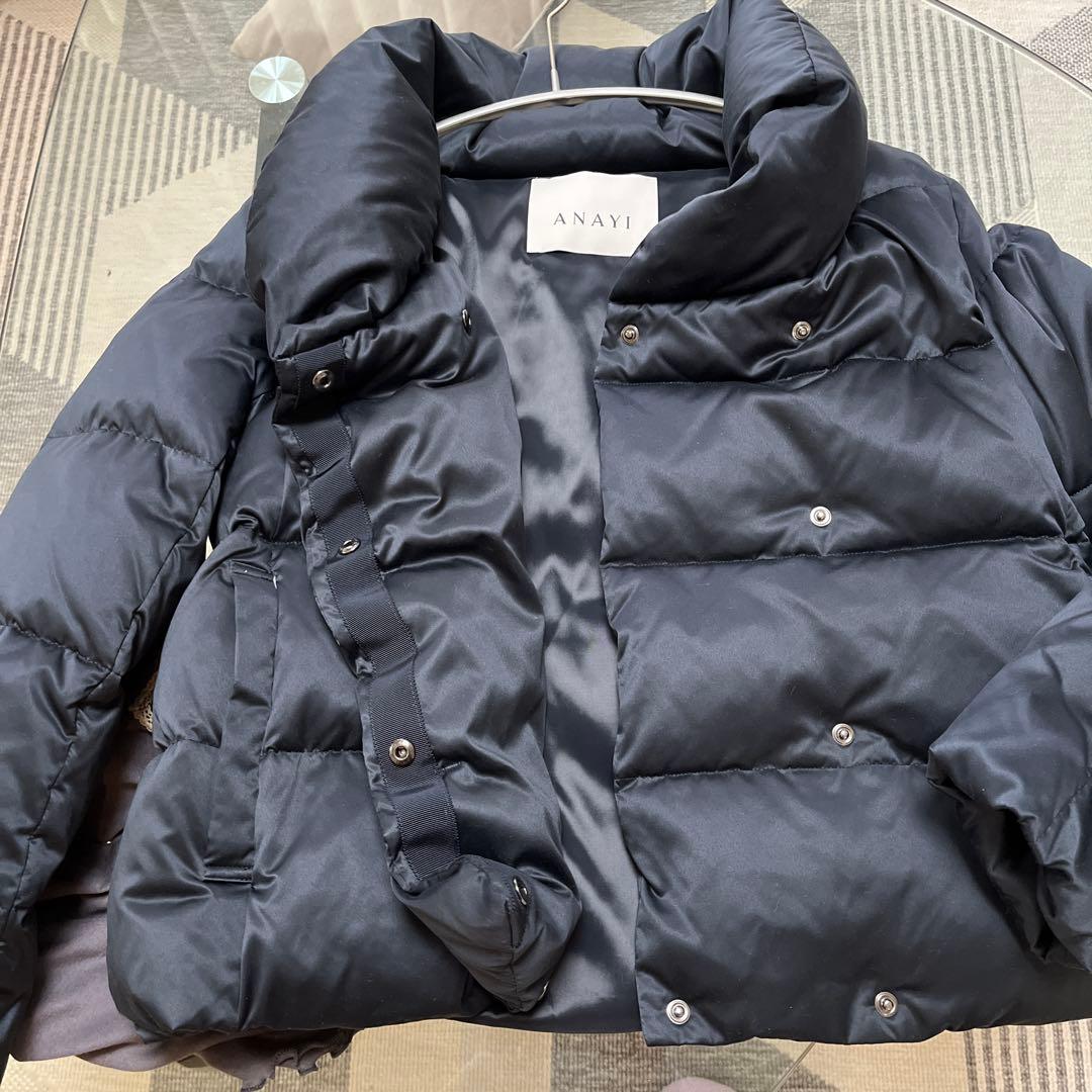 美品❣️ ANAYI サテンピーチショートダウンコート　ネイビー　36