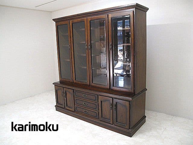 美品 カリモク 「コロニアル」 大型ブックシェルフ　W180ｃｍ　　本棚/書棚