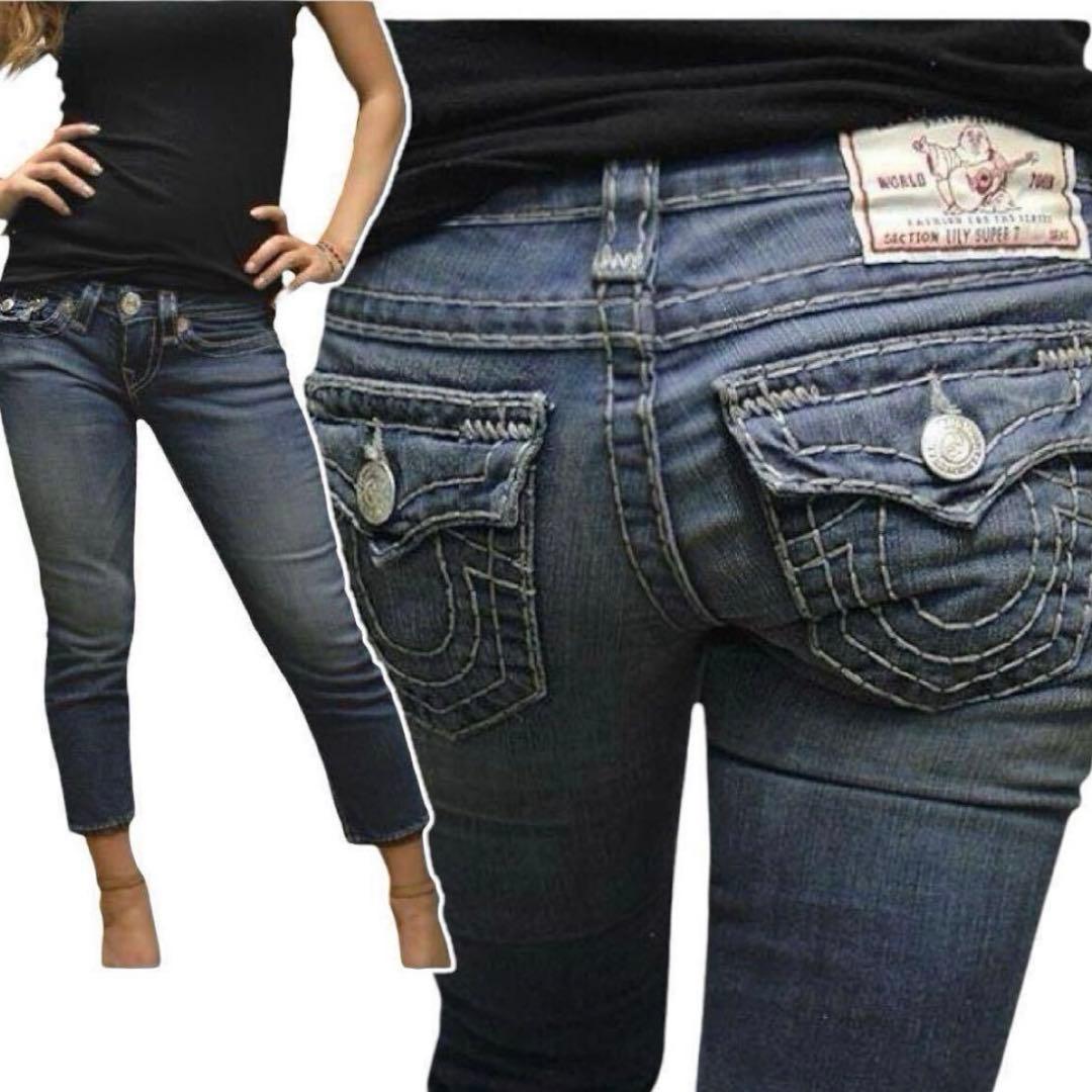 完売モデル✨TRUE RELIGION クロップドジーンズ W32 極太ステッチ