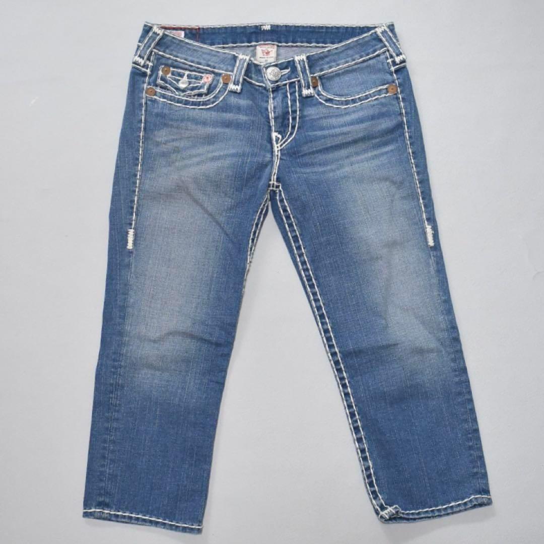 完売モデル✨TRUE RELIGION クロップドジーンズ W32 極太ステッチ