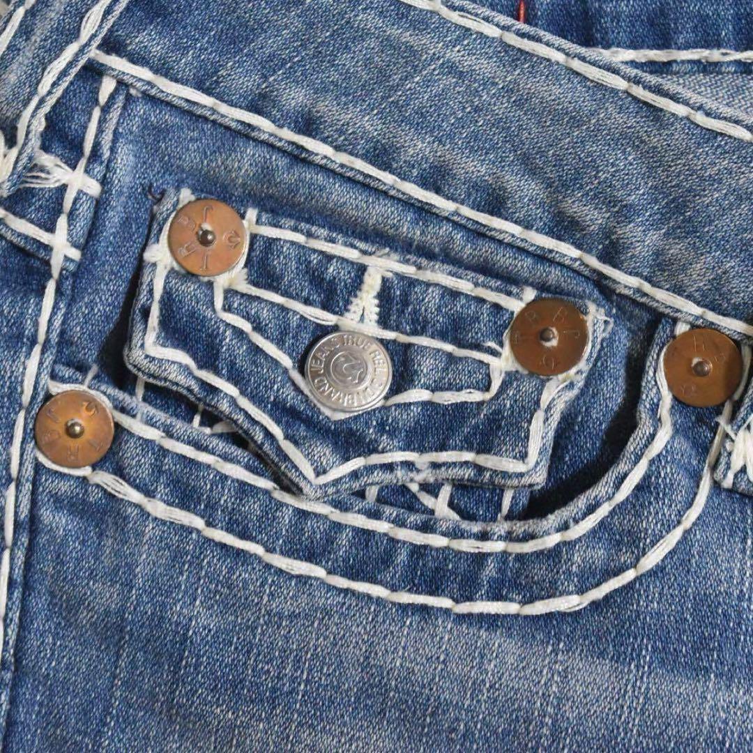 完売モデル✨TRUE RELIGION クロップドジーンズ W32 極太ステッチ