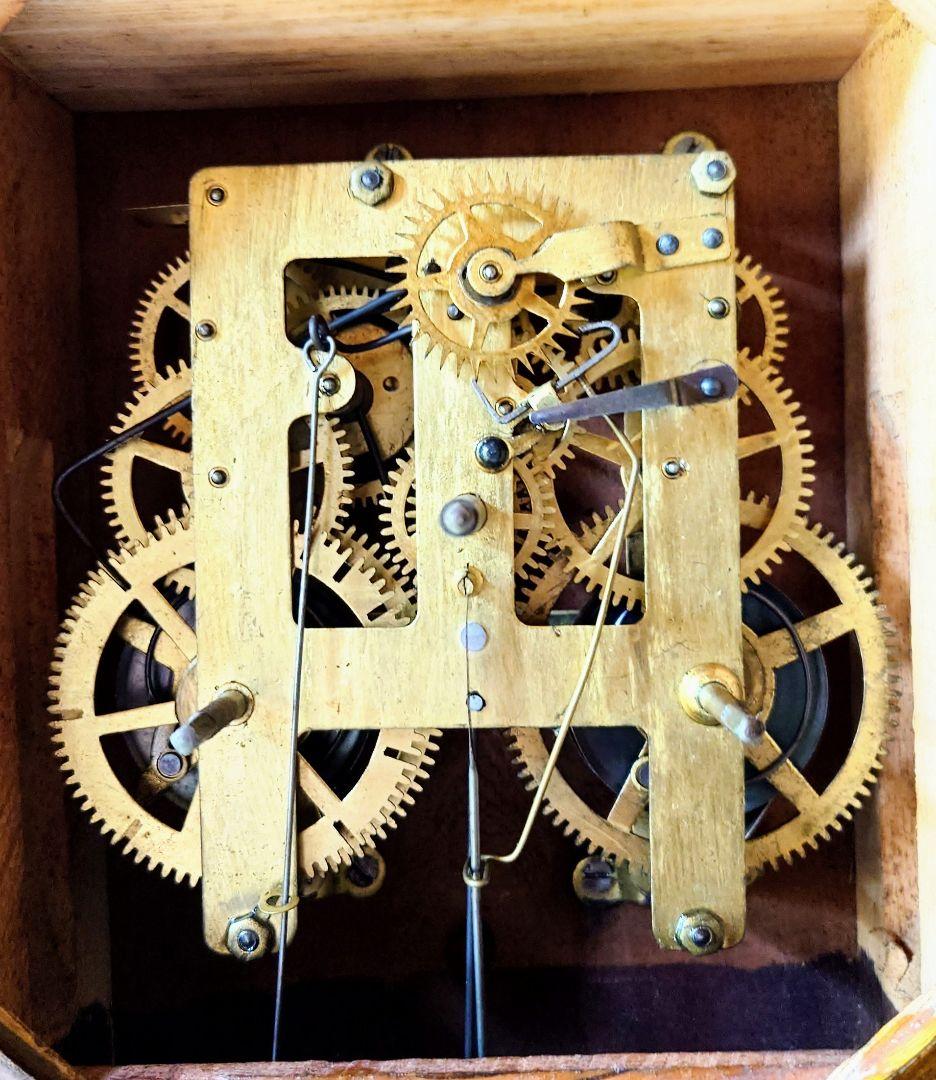 〈OH済完動・極美品〉今津菊次郎時計日の出馬印　剣丸形ゼンマイ振り子時計　古時計