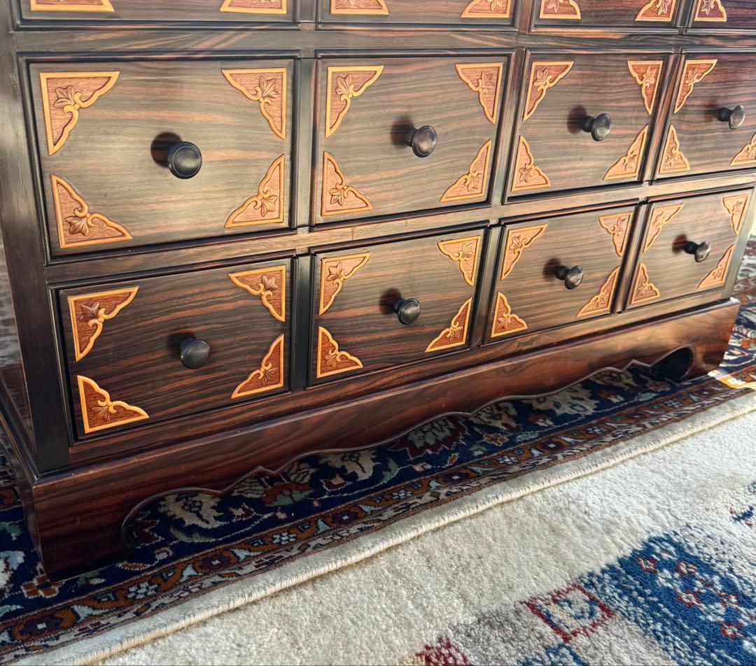 黒檀 李朝テイスト 小引出し箪笥 桐無垢 高級家具