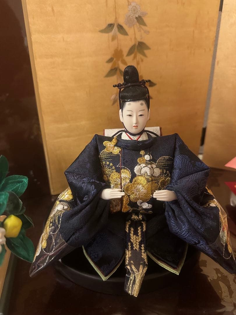 雛人形 親王飾り 平飾り 西陣織 金屏風 木製台座 新品未使用