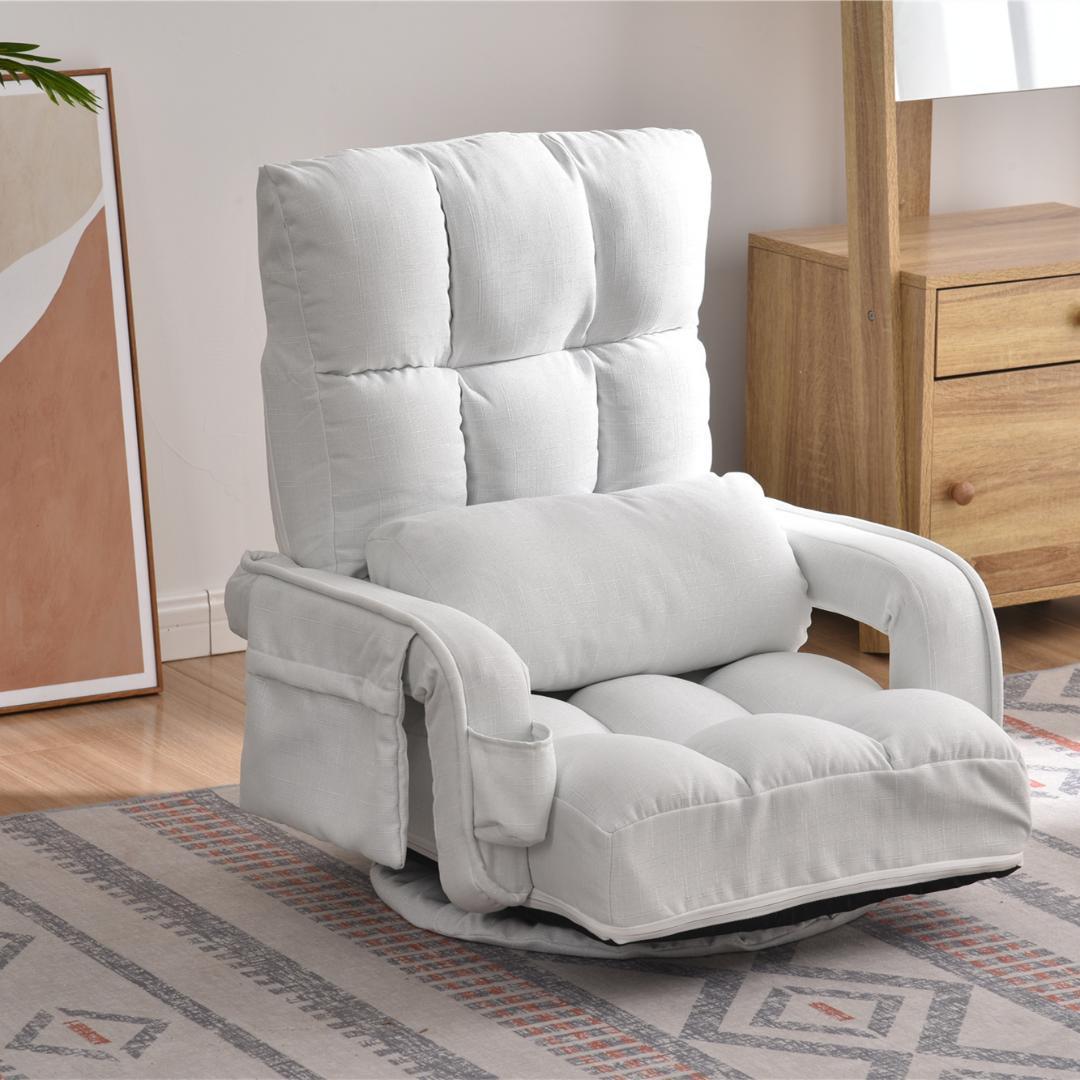 【ホワイト】回転式座椅子肘掛けハイバック座いすリクライニング1人掛けソファー