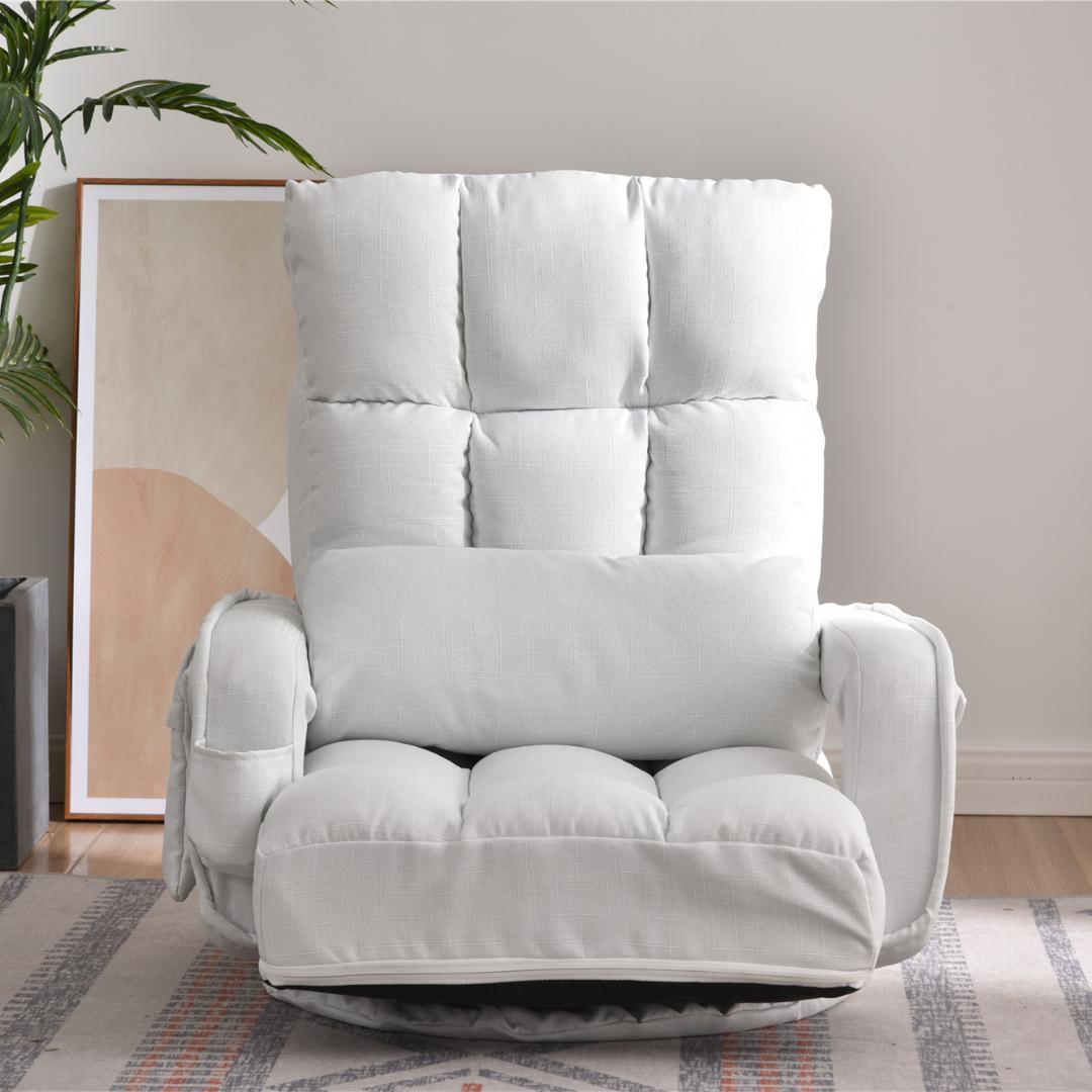 【ホワイト】回転式座椅子肘掛けハイバック座いすリクライニング1人掛けソファー