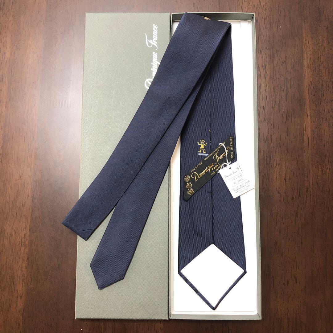 未使用タグ付　ドミニクフランス　ネクタイ　紺　スリークラウン王冠　定価4.4万円