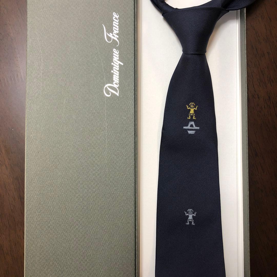 未使用タグ付　ドミニクフランス　ネクタイ　紺　スリークラウン王冠　定価4.4万円