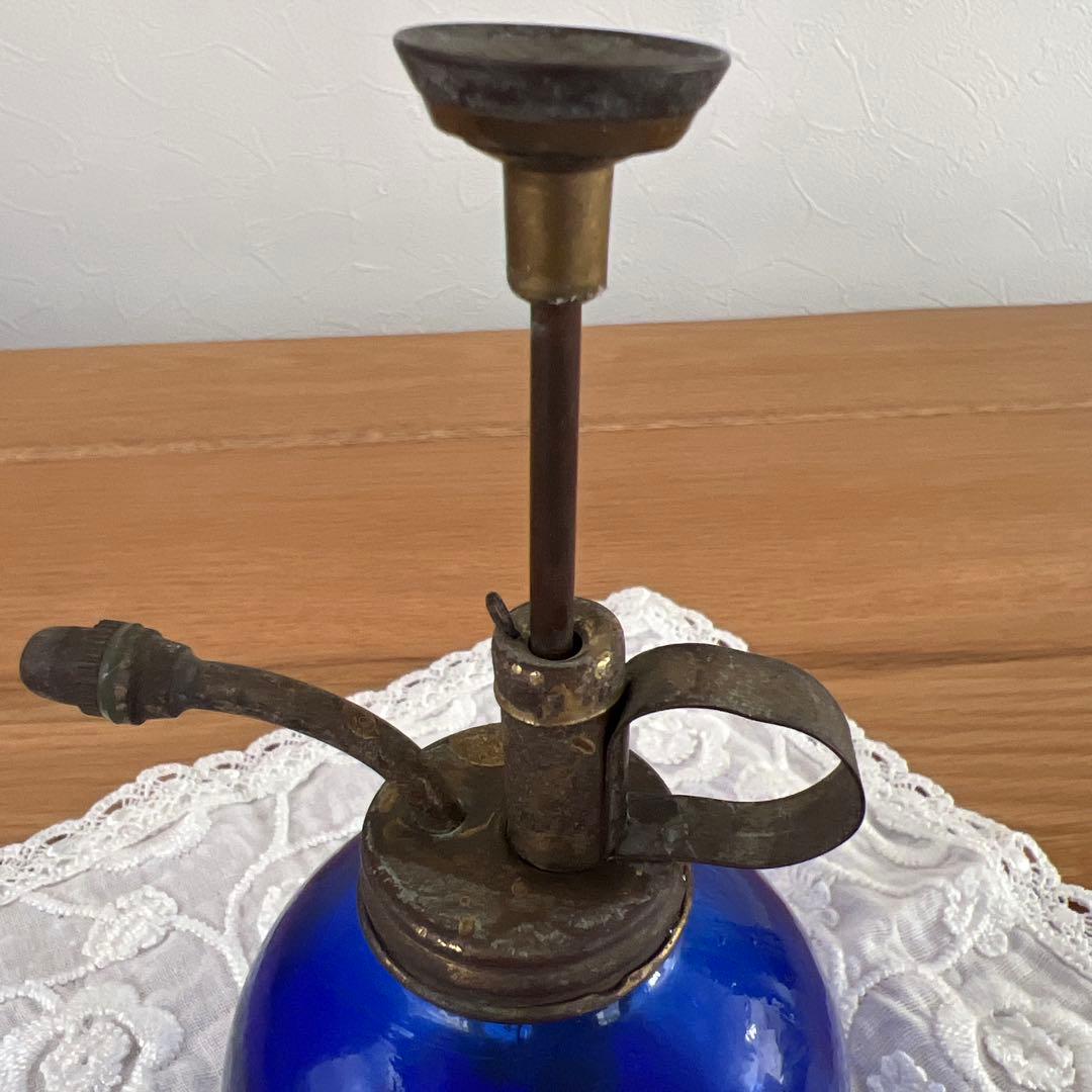 ヴィンテージ霧吹き ロイヤルブルーガラス瓶& 真鍮　made in UK