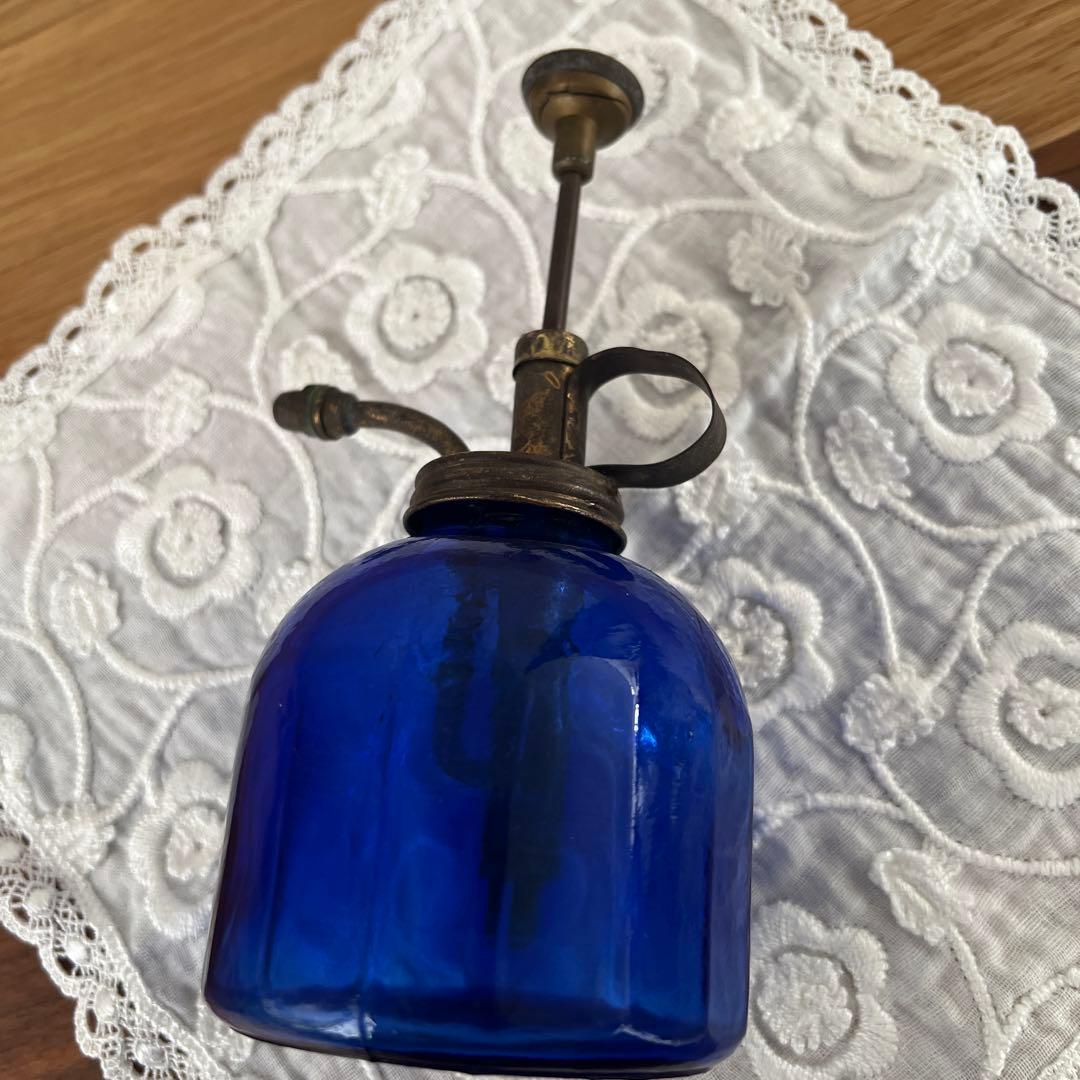 ヴィンテージ霧吹き ロイヤルブルーガラス瓶& 真鍮　made in UK